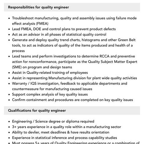 Quality Engineer Intern: Embark on a Journey of Quality Excellence Key Responsibilities of a Quality Engineer Intern Skills and Qualifications Required Industries for Quality Engineer Interns Benefits of a Quality Engineer Internship Career Path for Quality Engineer Interns Tips and Tricks for Quality Engineer Interns Pros and Cons of a Quality Engineer Internship Challenges and Opportunities in Quality Engineering Salary and Job Outlook Table 1: Quality Standards and Their Applications Table 2: Quality Management Tools and Techniques Table 3: Top Industries for Quality Engineers Table 4: Career Path for Quality Engineer Interns