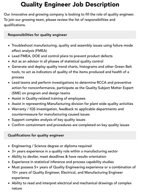 Quality Engineer Intern: Embark on a Journey of Quality Excellence Key Responsibilities of a Quality Engineer Intern Skills and Qualifications Required Industries for Quality Engineer Interns Benefits of a Quality Engineer Internship Career Path for Quality Engineer Interns Tips and Tricks for Quality Engineer Interns Pros and Cons of a Quality Engineer Internship Challenges and Opportunities in Quality Engineering Salary and Job Outlook Table 1: Quality Standards and Their Applications Table 2: Quality Management Tools and Techniques Table 3: Top Industries for Quality Engineers Table 4: Career Path for Quality Engineer Interns