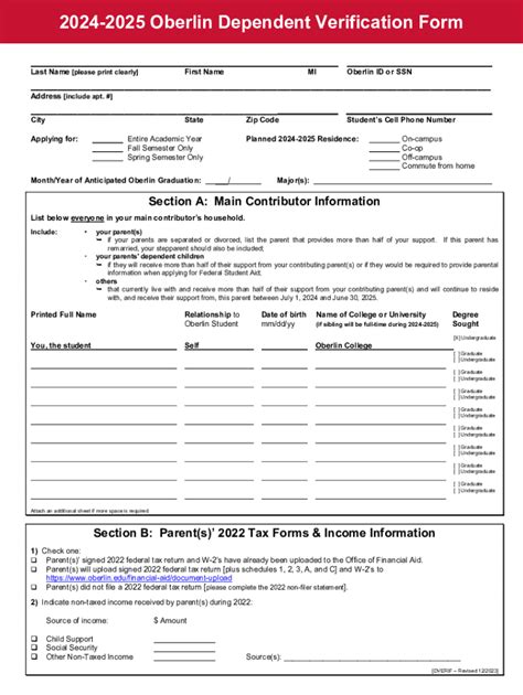 Oberlin Dependent Verification Form: A Detailed Guide