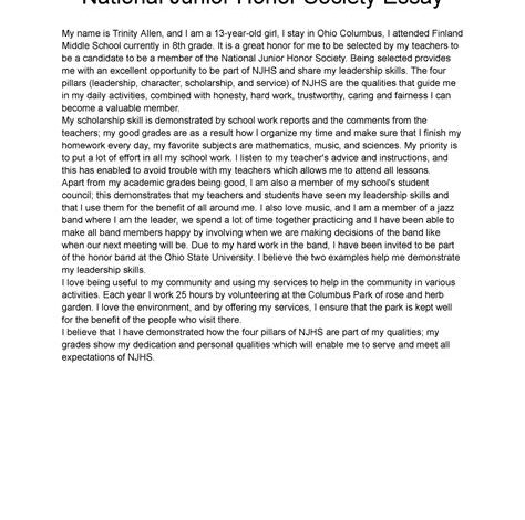 National Junior Honor Society Essay Examples: A Comprehensive Guide