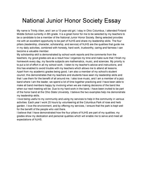 National Junior Honor Society Essay Examples: A Comprehensive Guide