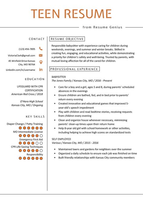 Resume Template for Teens Seeking Their First Job