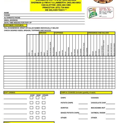 Subway Group Order Form: Empowering Team Lunches and Social Occasions