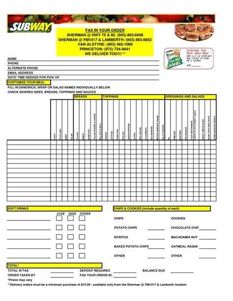 Subway Group Order Form: Empowering Team Lunches and Social Occasions