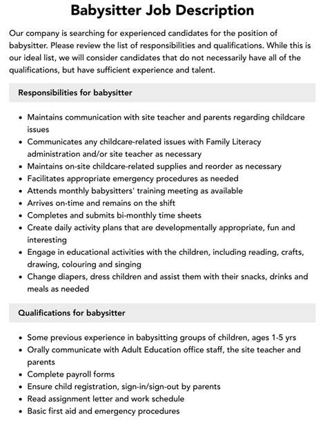 Babysitting Job Description: A Comprehensive Guide to Childcare Responsibilities