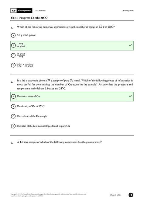 AP Chem Unit 1 Hard Practice MCQ