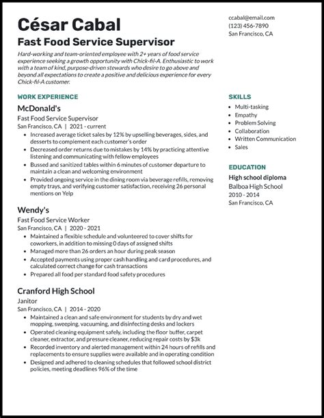 Fast Food Resume Sample: Jump-Start Your Career in the Culinary Industry