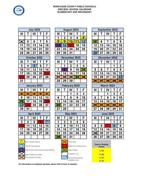 Calendario Escolar 2023 Miami Dade