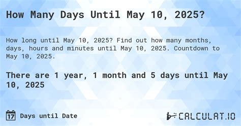 How Many More Days Until May 10th?
