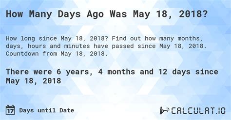 Days Till May 18: A Countdown to Excitement Table 1: Economic Significance of the Panama Canal Expansion Table 2: Global Impact of Museums Table 3: Observance of Ramadan Table 4: Eid al-Fitr Celebrations