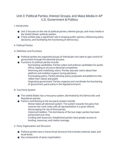 AP Gov Unit 3 Key Points: Understanding Political Parties and Interest Groups