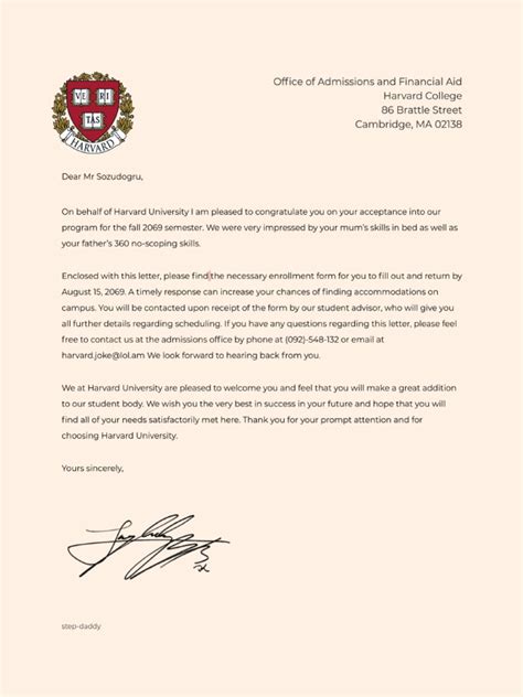 Harvard Acceptance Letter Generator: Elevate Your Admissions Profile