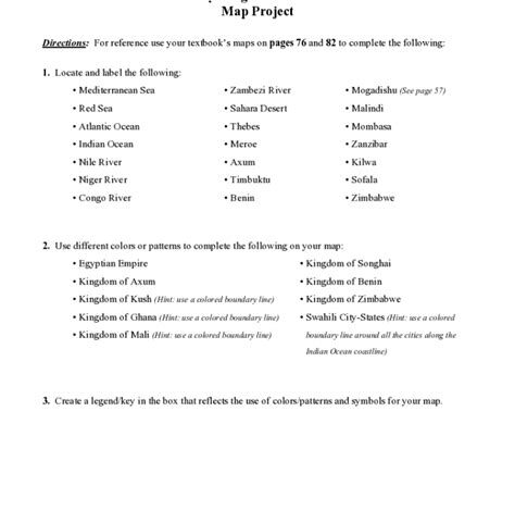 Early Kingdoms of Africa Map Project Answer Key