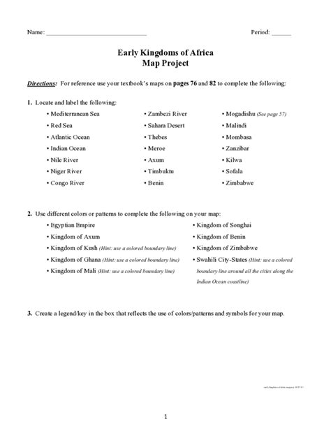 Early Kingdoms of Africa Map Project Answer Key