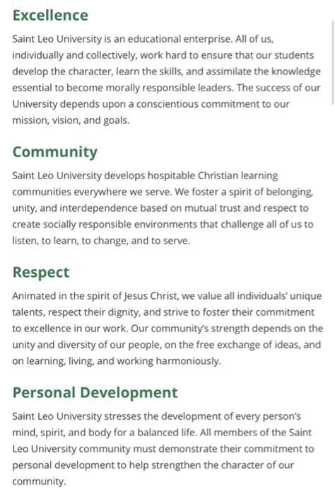 Saint Leo University Core Values: A Guiding Force for Ethical and Transformative Education Values in Action: A Foundation for Success Core Values in Practice: Case Studies Common Mistakes to Avoid in Upholding Core Values Step-by-Step Approach to Embracing Core Values FAQs Tables for Statistical Information