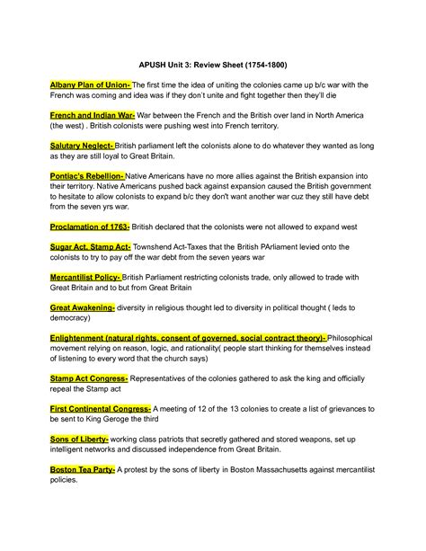 APUSH Unit 3 Study Guide: The American Revolution