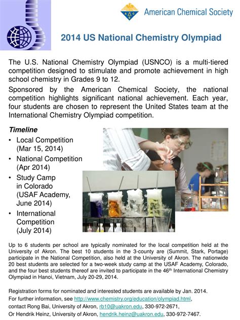 U.S. National Chemistry Olympiad: A Journey into the World of Chemistry