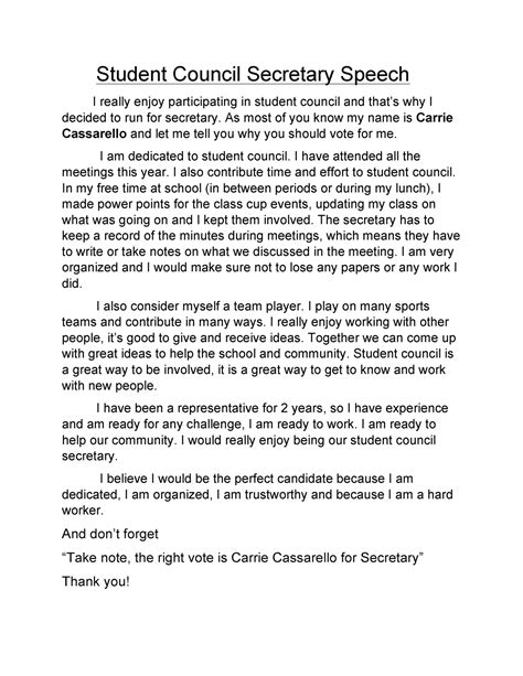 Secretary Speech: A Vital Role in Student Council