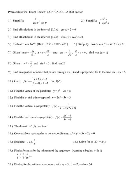 Precalculus Practice Final: Sharpen Your Skills for Success