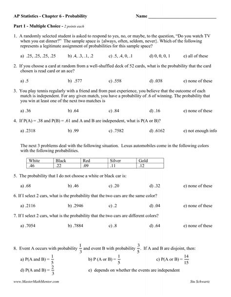 Unit 6 2012 Multiple Choice AP Statistics