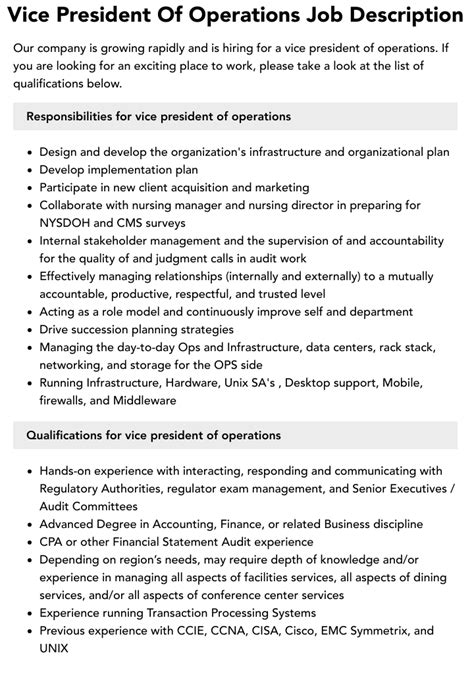 Vice President of Operations Jobs: A Comprehensive Guide The Future of Vice President of Operations Jobs Tips for Landing a Vice President of Operations Job FAQs About Vice President of Operations Jobs