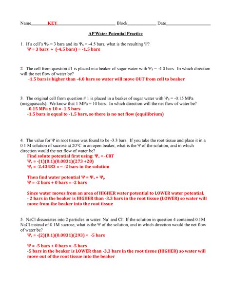 Water Potential Practice Problems: Master the Concepts