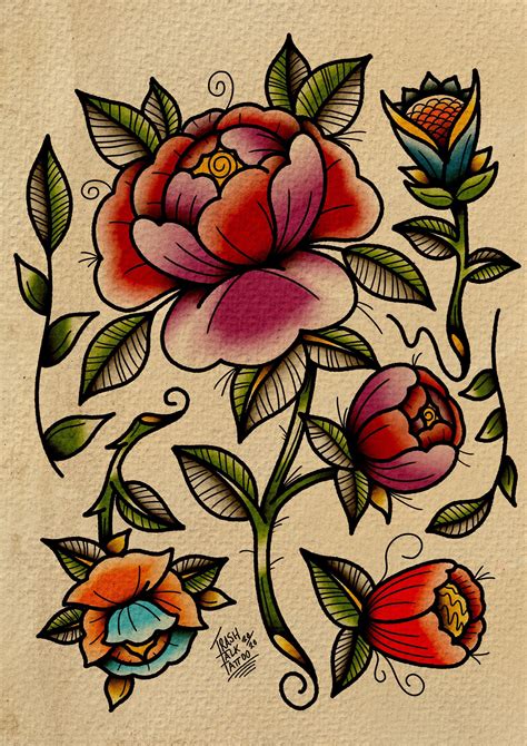 American Traditional Flower: A Timeless Canvas of Bold Symbolism and Vivid Hues