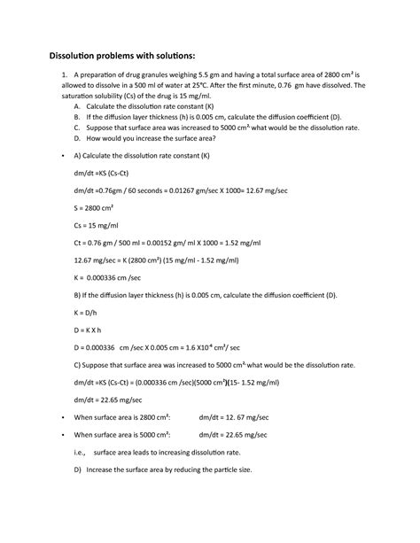 Degree of Dissolution Practice Problems