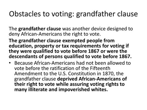 Grandfather Clause: An Obstacle to African American Voting Rights