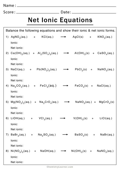 Net Ionic Equation Practice: A Comprehensive Guide