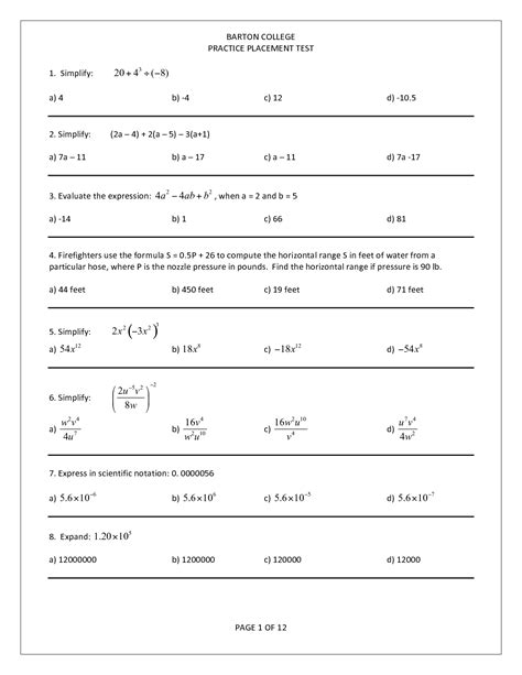 Math Placement Test Practice Free: A Comprehensive Guide to Ace Your Test
