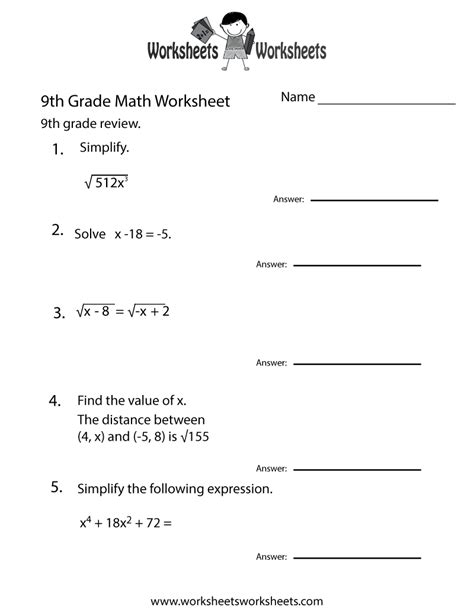 9th Grade Worksheets for High School Students